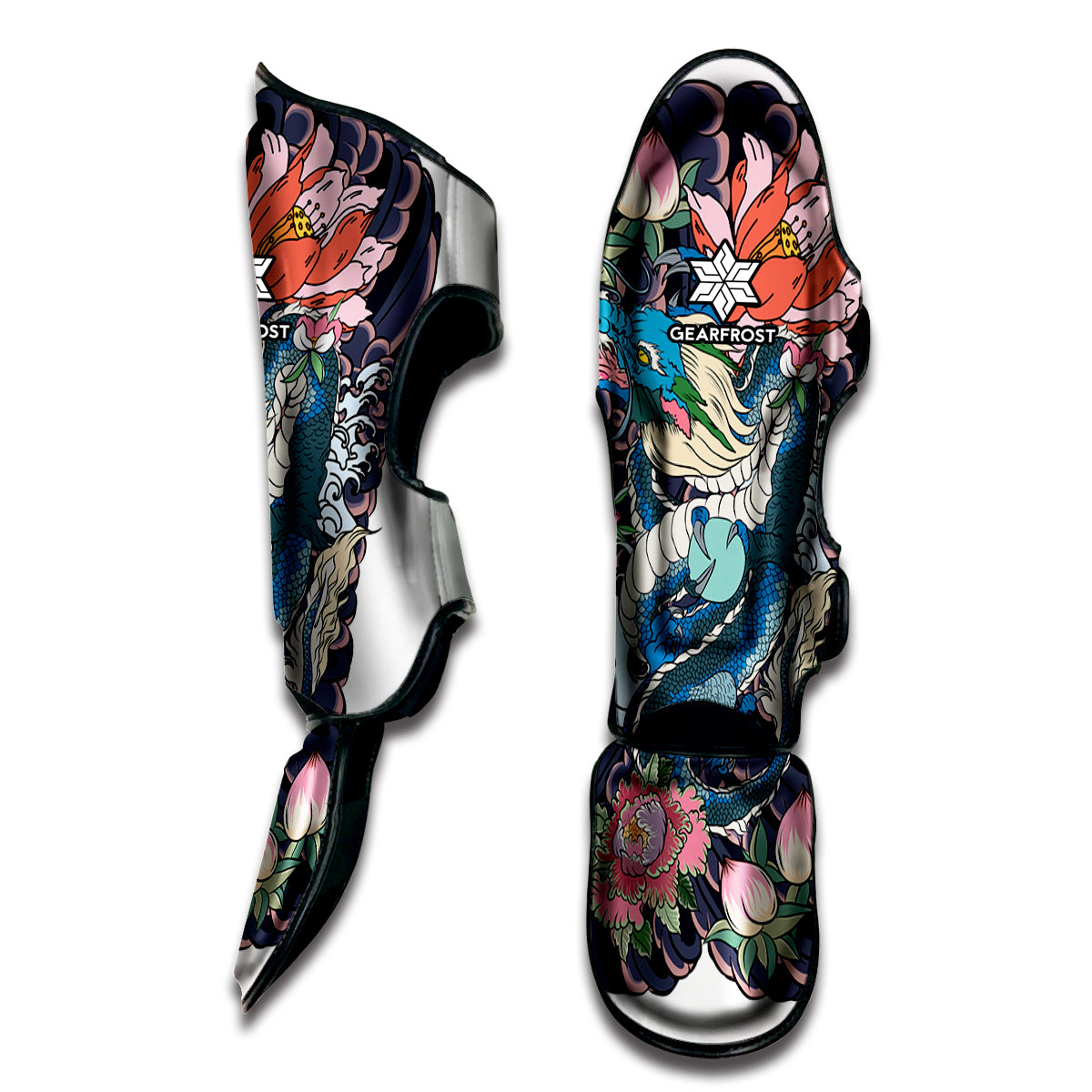 Blue Japanese Dragon Tattoo Print Muay Thai Shin Guard