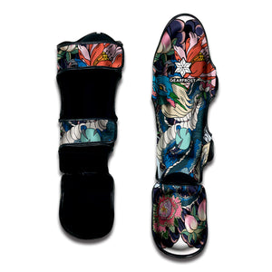 Blue Japanese Dragon Tattoo Print Muay Thai Shin Guard