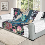 Blue Japanese Dragon Tattoo Print Oversized Sofa Protector