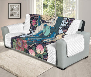 Blue Japanese Dragon Tattoo Print Oversized Sofa Protector