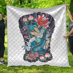 Blue Japanese Dragon Tattoo Print Quilt