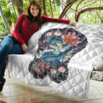 Blue Japanese Dragon Tattoo Print Quilt