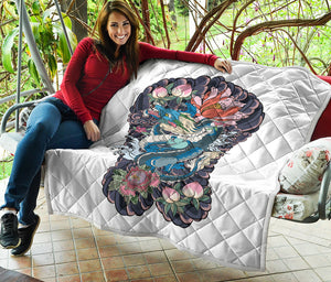 Blue Japanese Dragon Tattoo Print Quilt