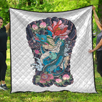 Blue Japanese Dragon Tattoo Print Quilt