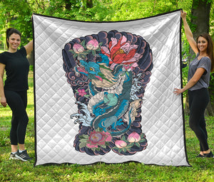 Blue Japanese Dragon Tattoo Print Quilt