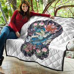 Blue Japanese Dragon Tattoo Print Quilt