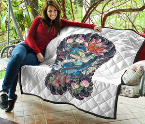 Blue Japanese Dragon Tattoo Print Quilt