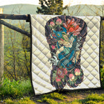 Blue Japanese Dragon Tattoo Print Quilt