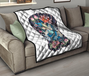 Blue Japanese Dragon Tattoo Print Quilt