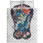 Blue Japanese Dragon Tattoo Print Quilt Bed Set