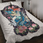 Blue Japanese Dragon Tattoo Print Quilt Bed Set