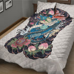 Blue Japanese Dragon Tattoo Print Quilt Bed Set