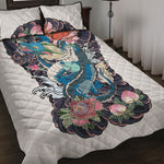 Blue Japanese Dragon Tattoo Print Quilt Bed Set