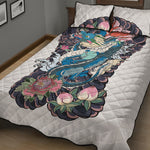 Blue Japanese Dragon Tattoo Print Quilt Bed Set