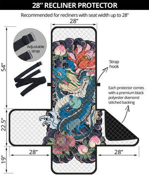 Blue Japanese Dragon Tattoo Print Recliner Protector