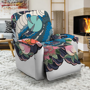 Blue Japanese Dragon Tattoo Print Recliner Slipcover