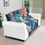 Blue Japanese Dragon Tattoo Print Sofa Cover