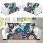 Blue Japanese Dragon Tattoo Print Sofa Slipcover