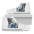 Blue Japanese Dragon Tattoo Print White High Top Sneakers