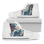 Blue Japanese Dragon Tattoo Print White High Top Shoes