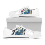 Blue Japanese Dragon Tattoo Print White Low Top Shoes