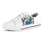 Blue Japanese Dragon Tattoo Print White Low Top Shoes