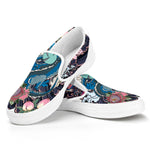 Blue Japanese Dragon Tattoo Print White Slip On Shoes