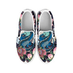 Blue Japanese Dragon Tattoo Print White Slip On Shoes