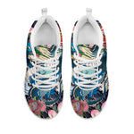 Blue Japanese Dragon Tattoo Print White Sneakers