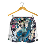 Blue Japanese Dragon Tattoo Print Women's Shorts