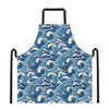 Blue Japanese Wave Pattern Print Apron