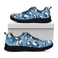 Blue Japanese Wave Pattern Print Black Running Shoes