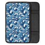 Blue Japanese Wave Pattern Print Car Center Console Cover