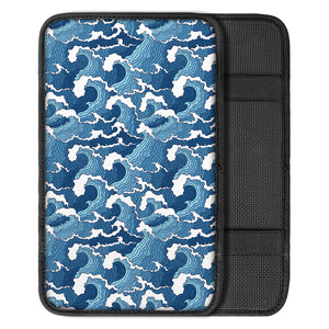 Blue Japanese Wave Pattern Print Car Center Console Cover