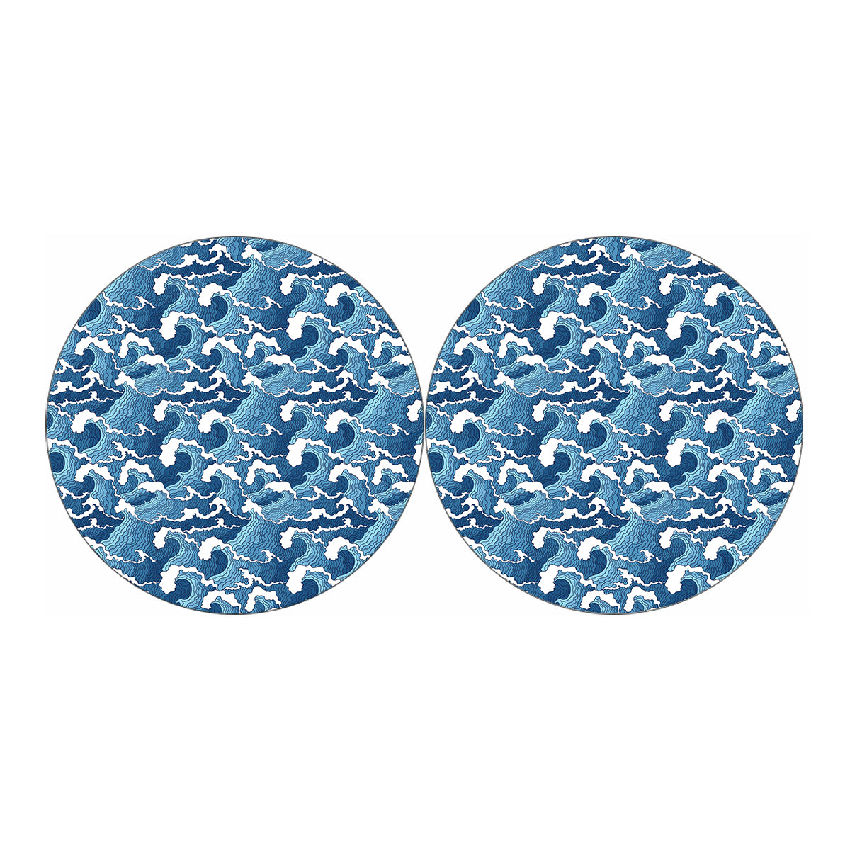Blue Japanese Wave Pattern Print Car Coasters