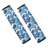 Blue Japanese Wave Pattern Print Car Seat Belt Covers