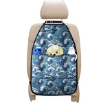 Blue Japanese Wave Pattern Print Car Seat Organizers