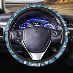 Blue Japanese Wave Pattern Print Car Steering Wheel Cover