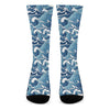 Blue Japanese Wave Pattern Print Crew Socks