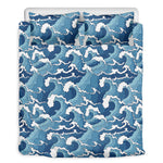 Blue Japanese Wave Pattern Print Duvet Cover Bedding Set