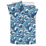 Blue Japanese Wave Pattern Print Duvet Cover Bedding Set