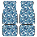 Blue Japanese Wave Pattern Print Front and Back Car Floor Mats