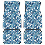 Blue Japanese Wave Pattern Print Front and Back Car Floor Mats