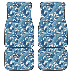 Blue Japanese Wave Pattern Print Front and Back Car Floor Mats