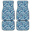 Blue Japanese Wave Pattern Print Front and Back Car Floor Mats