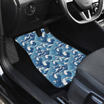 Blue Japanese Wave Pattern Print Front and Back Car Floor Mats