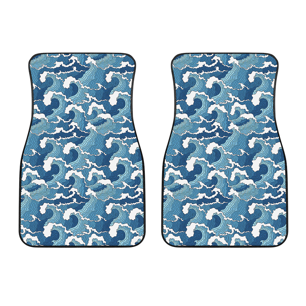 Blue Japanese Wave Pattern Print Front Car Floor Mats