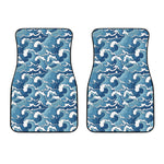 Blue Japanese Wave Pattern Print Front Car Floor Mats