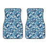 Blue Japanese Wave Pattern Print Front Car Floor Mats