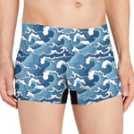 Blue Japanese Wave Pattern Print Men's Boxer Briefs